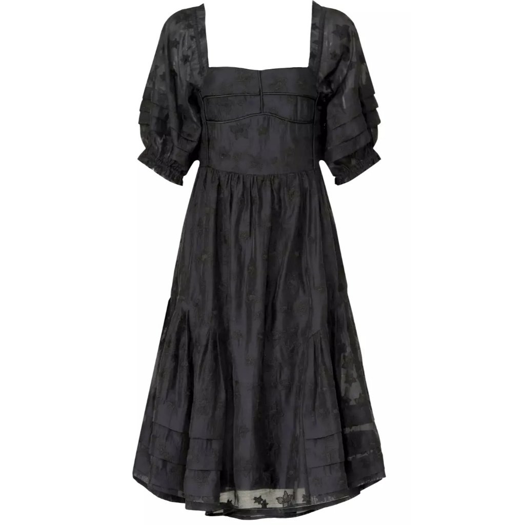 Hofmann Copenhagen Black Isabella Tonal Floral Midi Dress Semi-Formal Sz 36 Us4